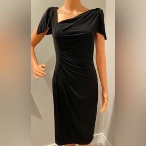 David Meister Dress Black Asymmetrical Slinky Sexy Sheath Dress Small XS Size 4